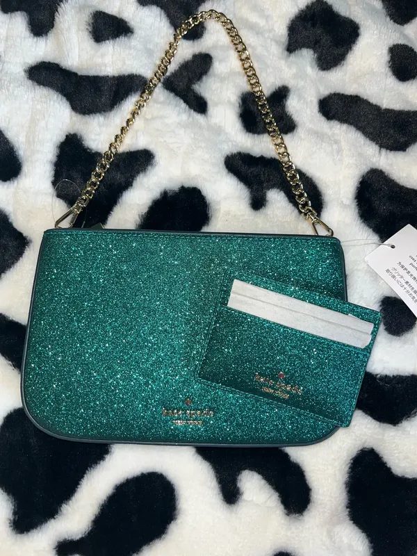 Kate Spade Teal Glitter Clutch with Gold Chain - Image 6