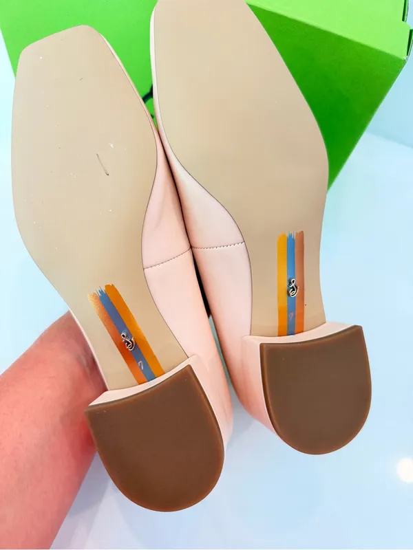 New Sam Edelman Rosa Leather Block Heel Pump Sz 7 Peach Low Classic Dainty Bow - Image 5