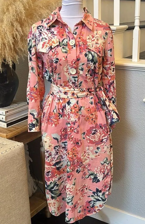 Zara Long Sleeves Side Pockets Floral Print Shirt MIDI Dress Size Small - Image 2