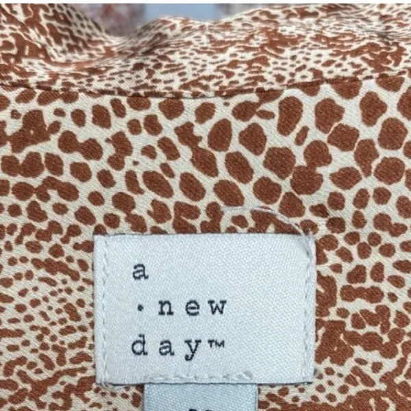 NEW a new day Animal print satin blouse top SMALL brown tan long sleeves buttons - Image 7