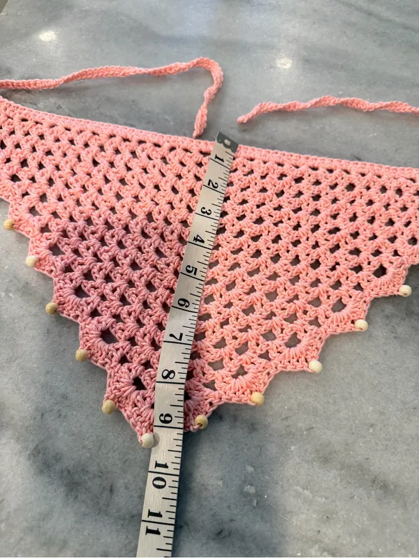 Handmade Crochet Wood Beaded Kerchief Head Scarf Cotton Boho Bandana Cottagecore - Image 4