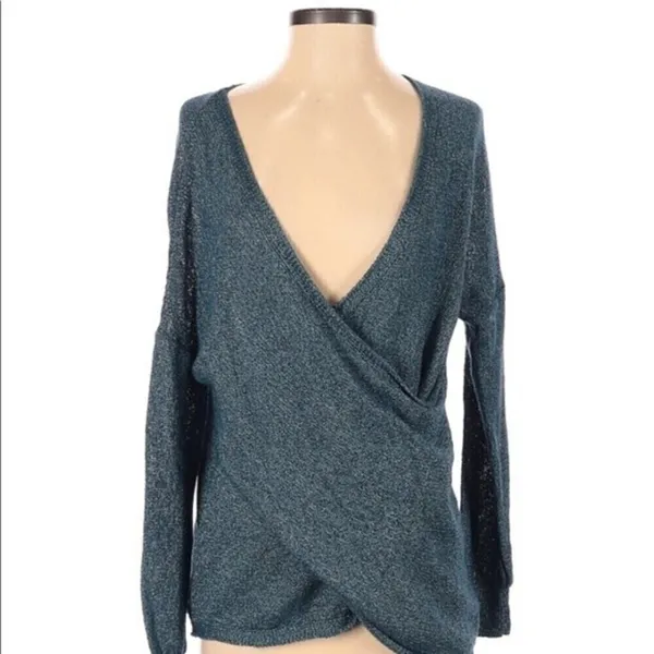 KIMCHI Blu small teal oversized faux wrap sweater - Image 2