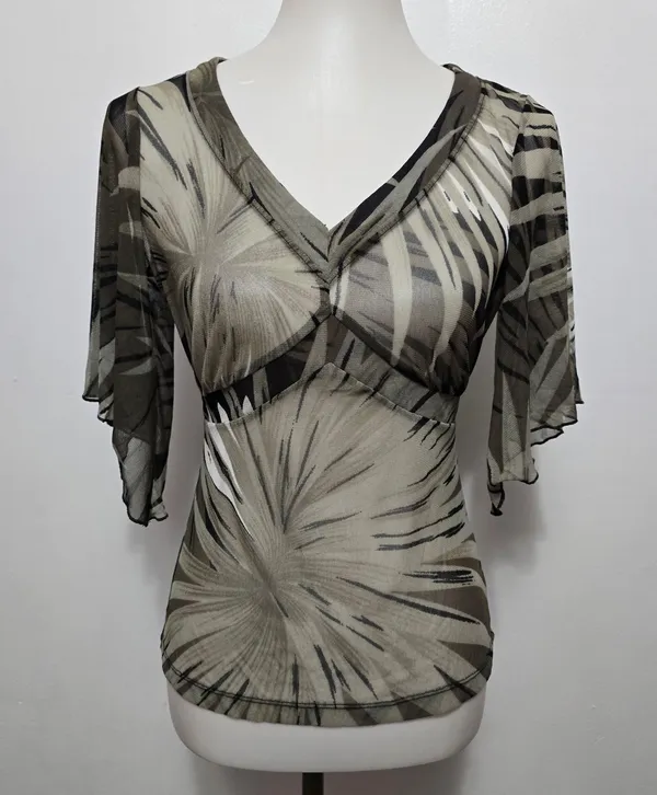 NY&Co Sheer Mesh Babydoll Small Top – Y2K Whimsigoth Tropical Fairycore Nylon - Image 2
