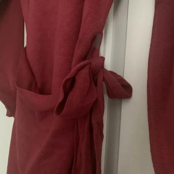 Taylor Faux-Wrap Belted‎ Midi Sweater Dress - Size S - Cognac - NWT - Image 8