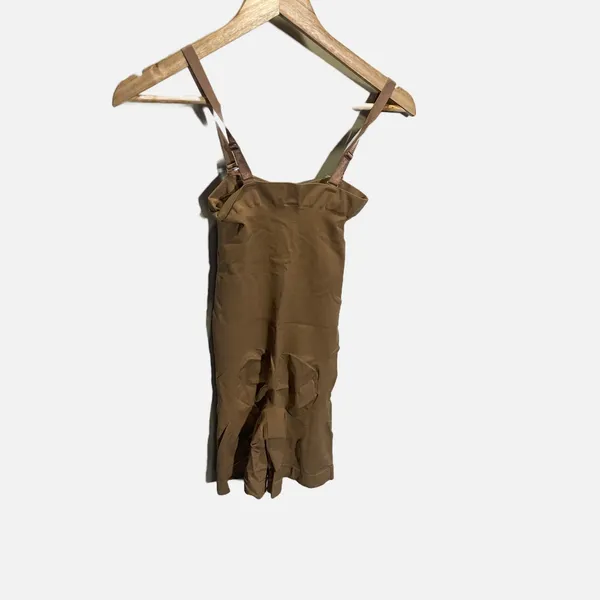 NEW Brown Seamless Shapewear Bodysuit Mid Thigh Shaper‎ Size L Nylon Spandex - Image 5