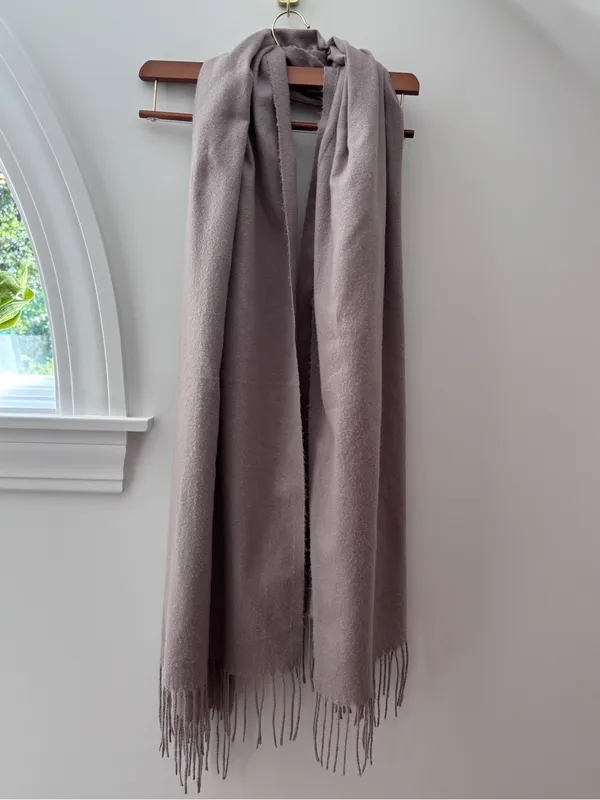 100% Cashmere Scarf with Fringe Taupe Mauve Quiet Luxury Classic Fall Winter OS - Image 5