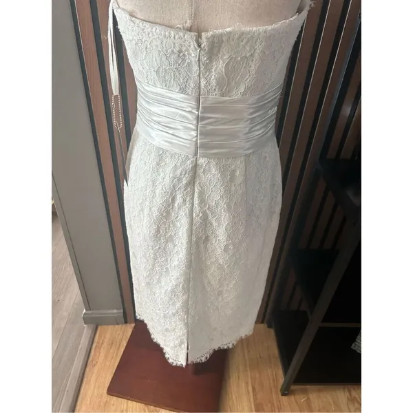 KNT LTD Wedding Short Mini Dress sz 6 Ivory lace Strapless Sheath - Image 4