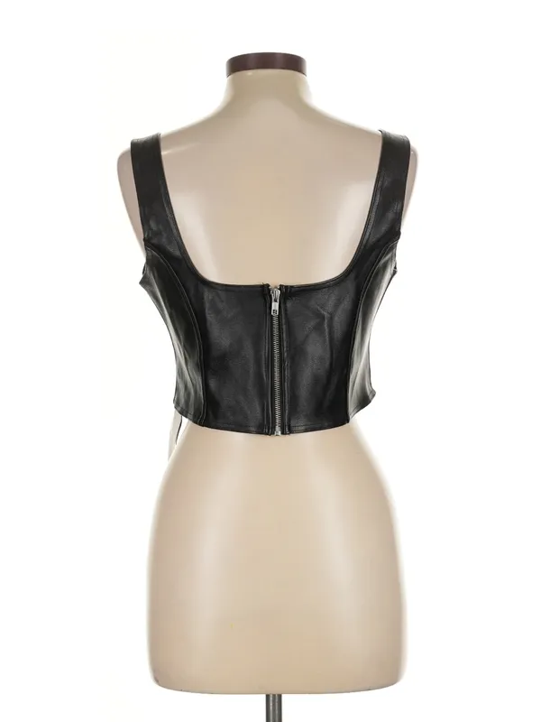 Blackmilk Black Faux Leather Corset Crop Top with Pink Lace-Up - Image 2