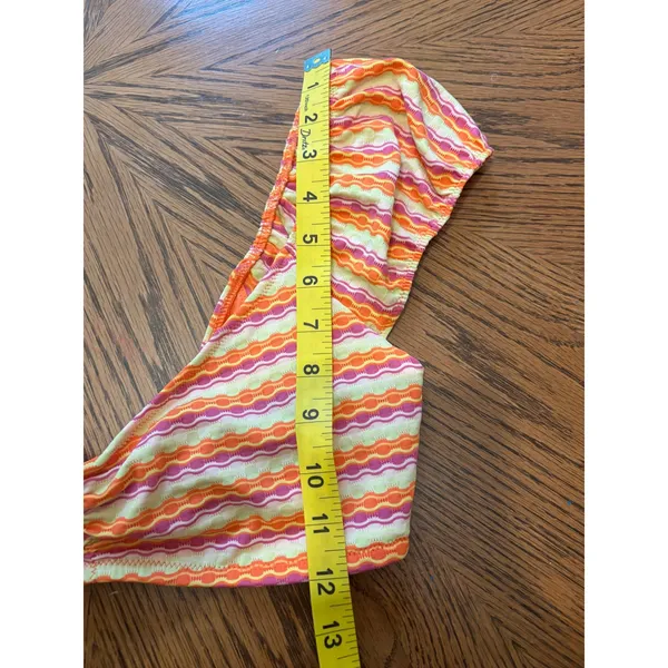 Aerie Real Orange Pink Striped Flutter‎ Sleeve Tie Back Bikini Top Large - Image 3