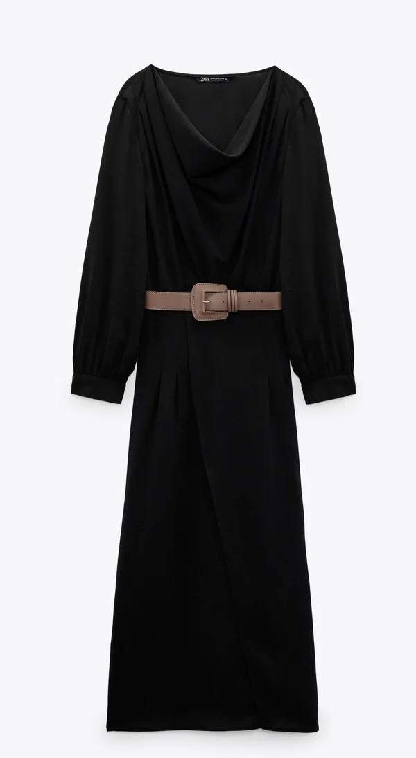 ZARA Black Belted Long Sleeve Grunge Midi Dress - Image 5