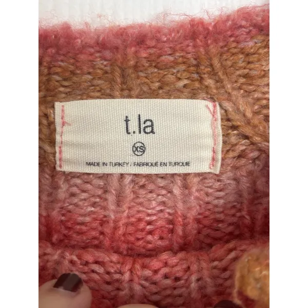 Anthropologie t.la Pink Drea Pullover Sweater XS Striped Mock Neck Boho Fuzzy - Image 3