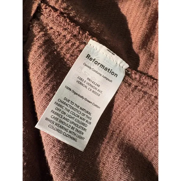 Reformation Brown Cassidy Corduroy Jumpsuit Size 0 - Image 9
