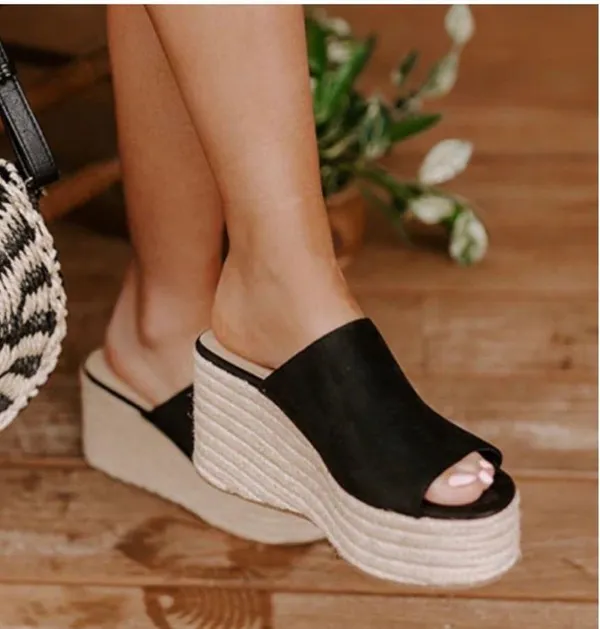 Soda Black Espadrille Wedge Sandal - Image 2