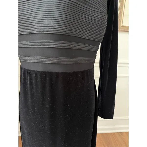 Rimini by Shaw Stretchy Black Velvet Long Sleeve Column Dress Formal Gown Black - Image 4