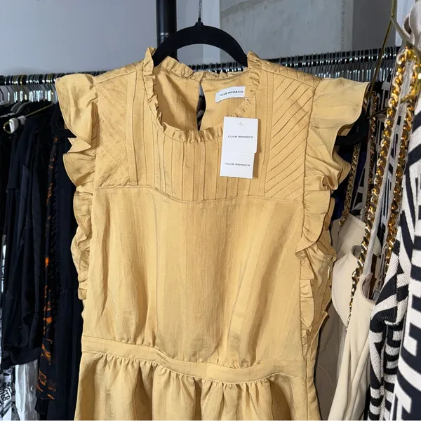Club Monaco Mustard Ruffle Sleeve Fit And Flare Dress Womens 6 New NWT - Image 6