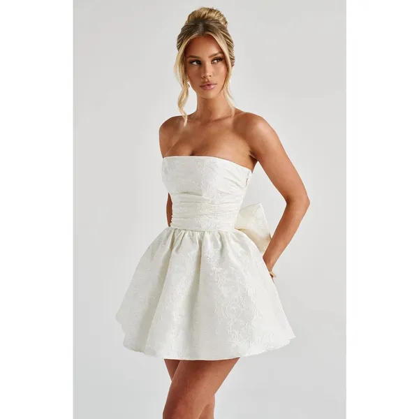 NWT Babyboo Salome Ivory Floral Jacquard Bow Corset Strapless Mini Dress Size XS - Image 4