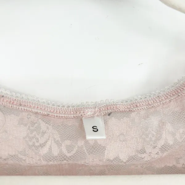 Womens Baby Pink Sheer Floral‎ Lace Coquette Fairycore Cap Sleeve Dainty Top S - Image 3