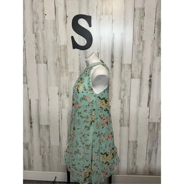 Green floral flare dress size small - Image 8