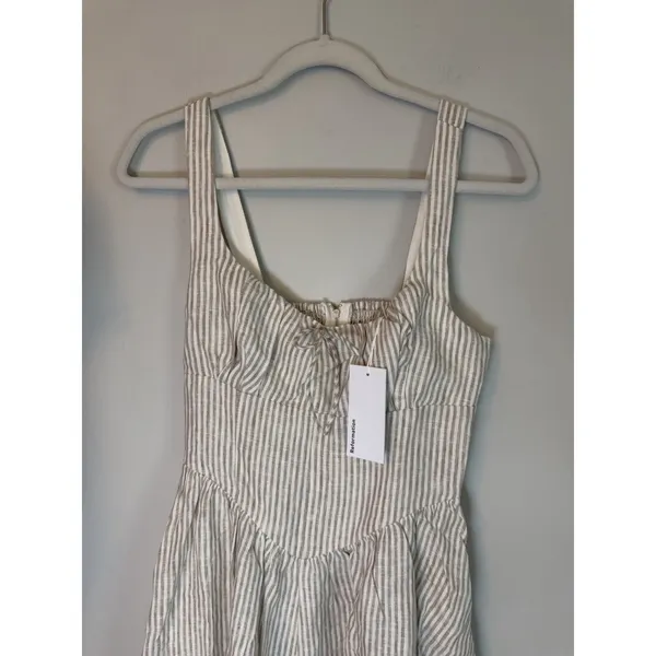 Reformation Balia 100% Linen Midi Dress Pockets Smocked Back Sz 4 NWT $298 - Image 5