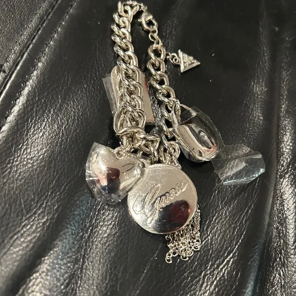 Guess Silver-Tone Charm Bracelet with Heart, Key & Medallion - Image 9