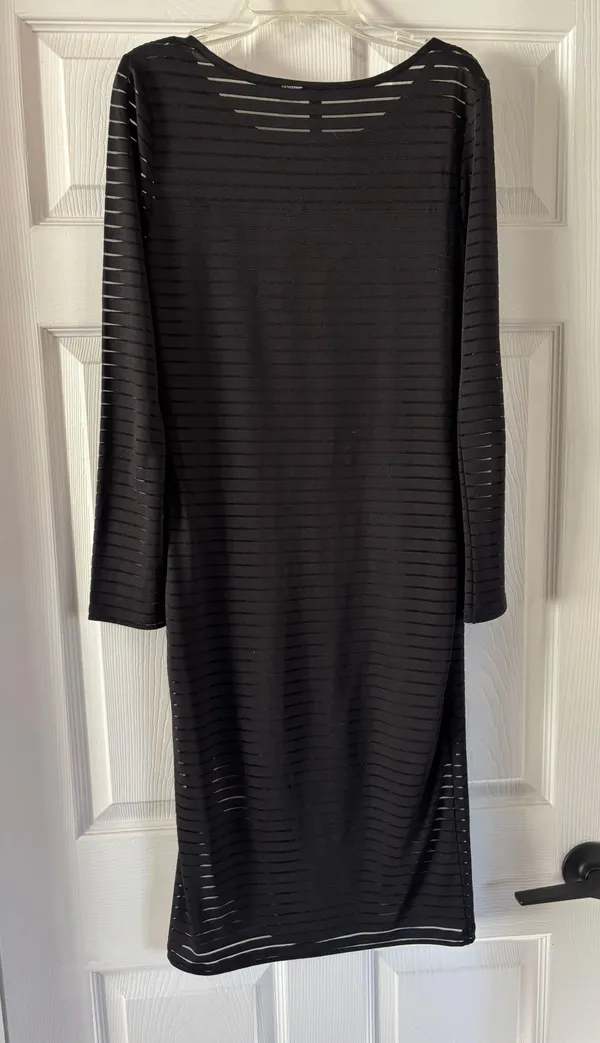 Divided H&M Black Long Sleeve Mesh Panel Overlay Bodycon Midi Dress - Size M - Image 4