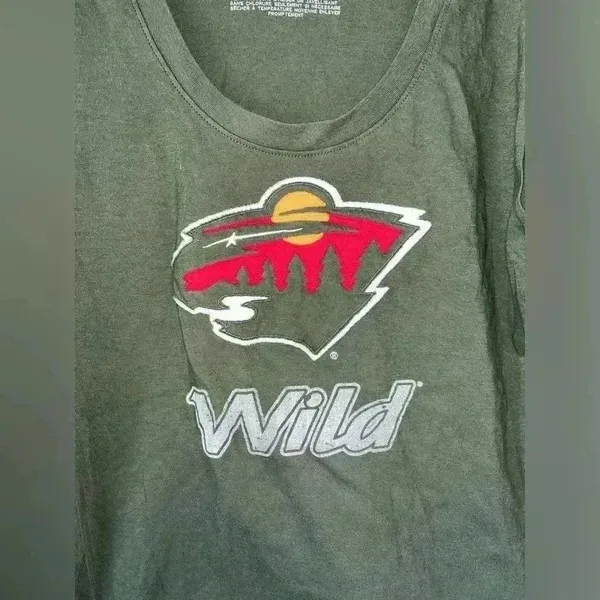47 Brand Minnesota Wild NHL Hockey T-Shirt Green Striped Sleeve Logo‎ Large - Image 3