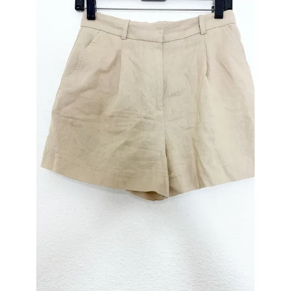 Zara High Rise Linen Blend Shorts Tan Beige Size XS Preppy Career Minimalist - Image 8