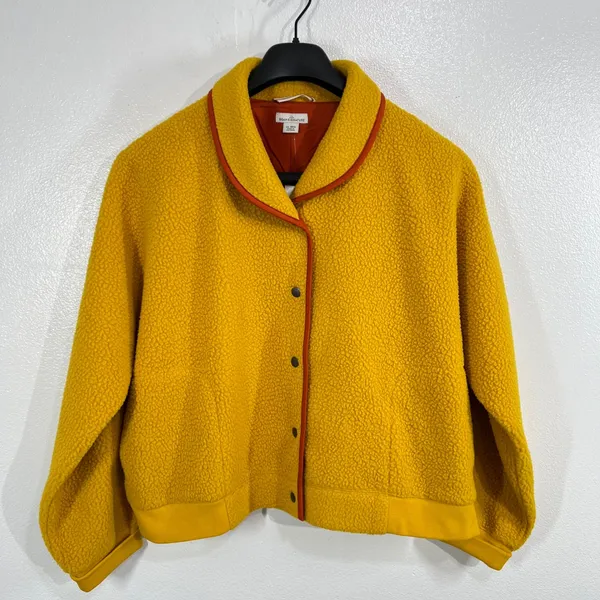 LL Bean Signature Women's XL Valley Fleece Cardigan Shawl Collar Mustard Yellow - Image 2