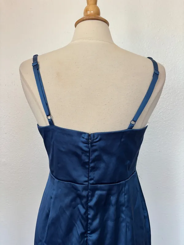 Lulu's Deep Blue Satin Square-Neck Midi Dress - Image 8