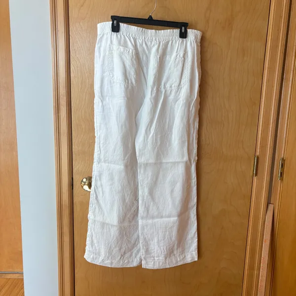 Chico's Linen Wide Leg Pants Women 0.5 White Elastic Waist Pockets Casual - Image 2