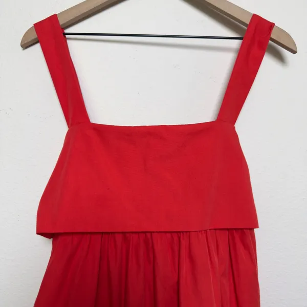 Entro Women Cotton Cottage Midi Dress Large Red‎ Tiered Square Neck Party Event - Image 4