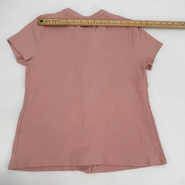 Universal Standard Universal Thread Top Womens XL Pink Rib Knit Button Front Tee Fitted Short Slv - Image 9