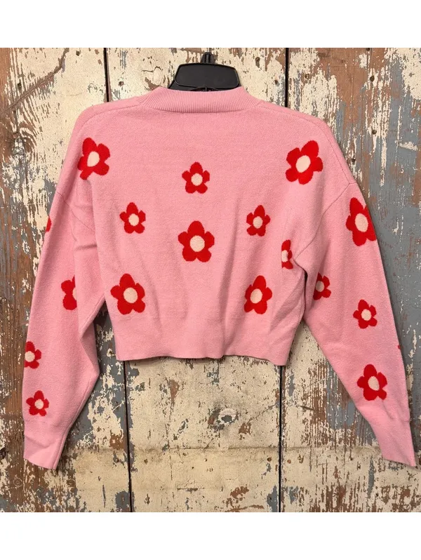 Bailey Rose Womens pink cropped flower cardigan, pink and red, size small - Image 2
