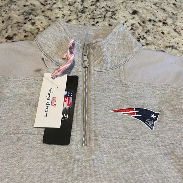 Vineyard Vines Patriots Pullover Women XS Gray Preppy NFL Quarter Zip Sweatshirt - Image 4