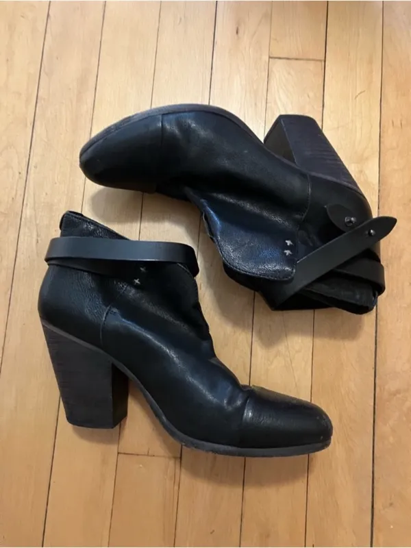 Rag & Bone Harrow Black Leather Heel Ankle Boots Size 41 or 10 - Image 6