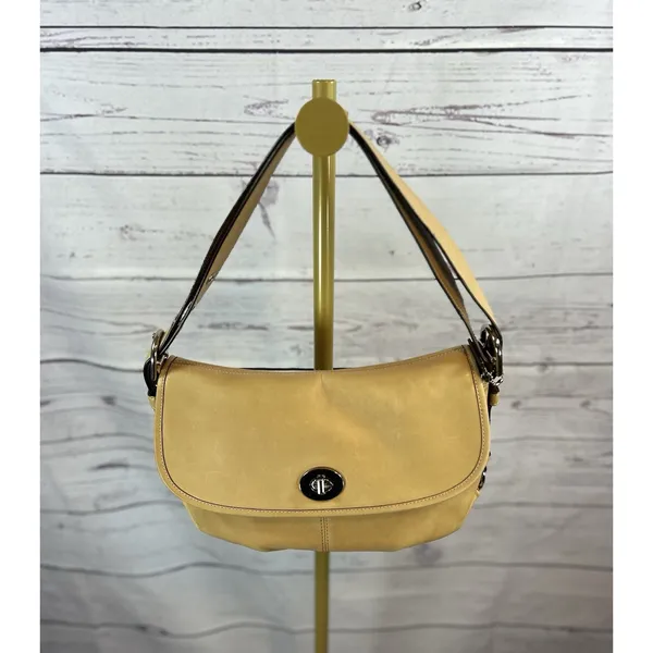 Coach Legacy Leather Flap Shoulder Bag Tan Style F15170 Turnlock - Image 13