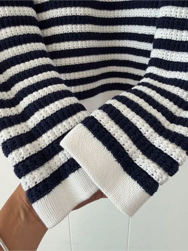 J. Crew Navy and White Striped V-Neck Button Cardigan - Image 8