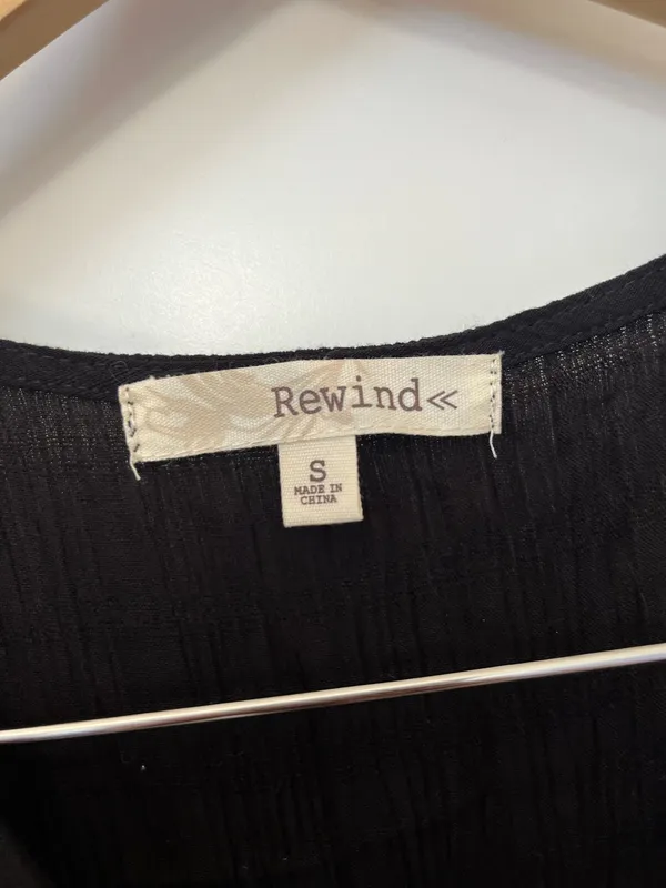 Rewind Dress Black Faux Wrap Dress Linen - Image 3