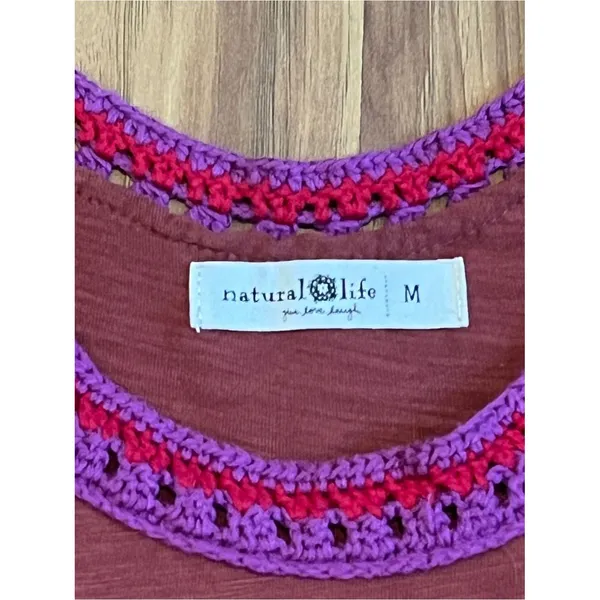 Natural Life Crochet Trim Racerback Boho Dress Rust Orange Size Medium - Image 4