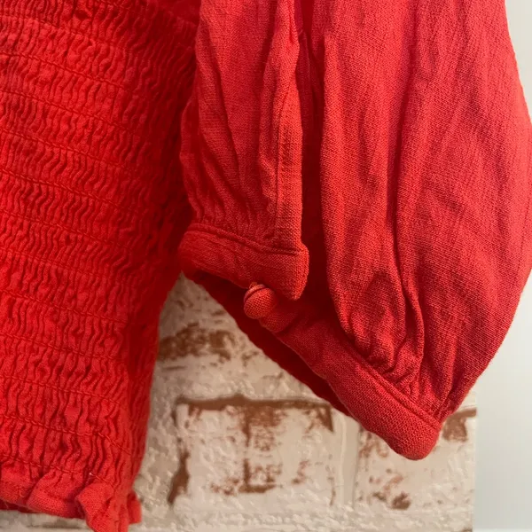 Free People Red Ruched Sleeve Blouse - Image 3