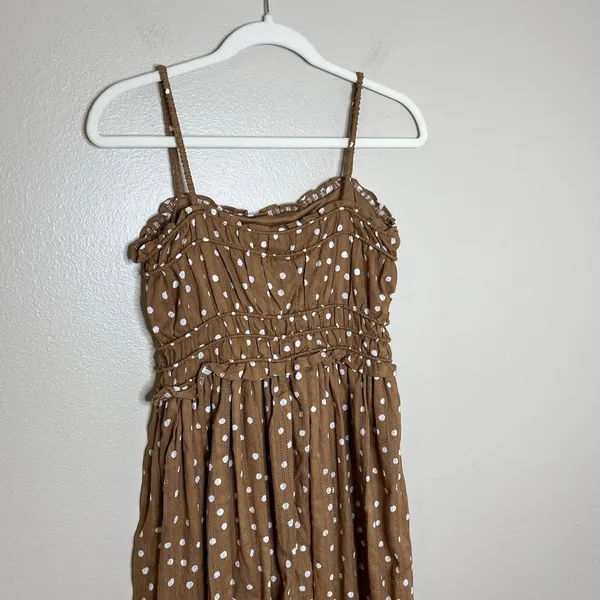 Maurice's Women's Dress S Brown Polka Dot Midi‎ Coquette Cute Spaghetti Thin Strap Wedding - Image 6