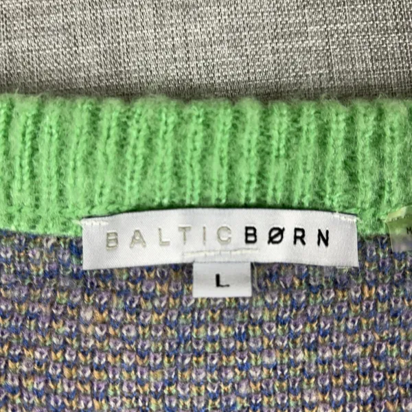 Baltic Born Sweater Womens L Green‎ Plaid Crew Neck Pullover Acrylic Nylon Knit - Image 4