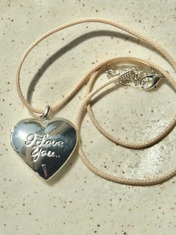 Handmade “I love you” stainless steel heart locket charm necklace 🍃🩵 - Image 3