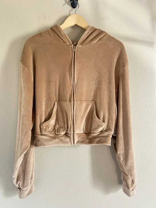 SKIMS Cropped Zip-Up Velour Hoodie Size xl - Image 3