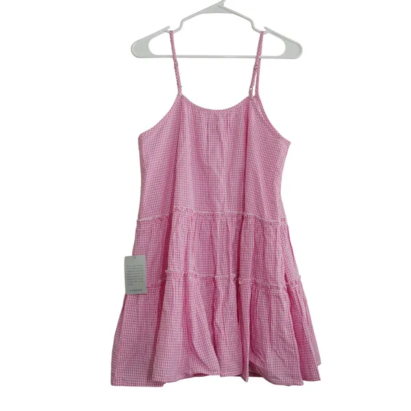 Maisie Pink Gingham‎ Tiered Mini Dress Cotton Babydoll Ruffle Trim NWT Size M - Image 6