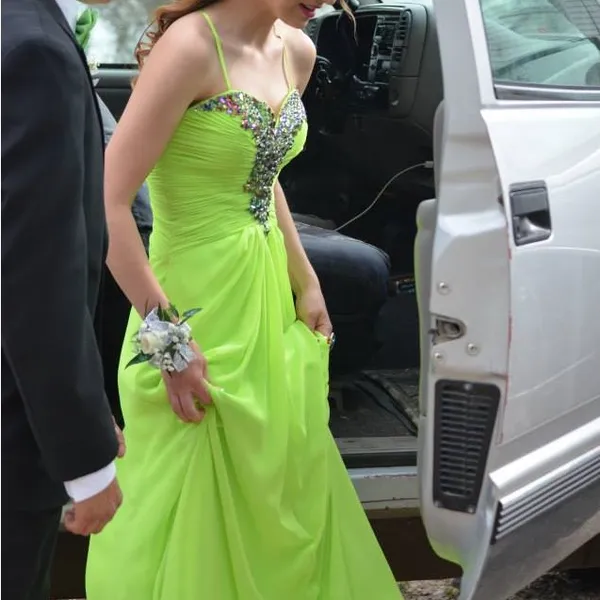 Lime Green Rhinestone Prom Dress - Image 8