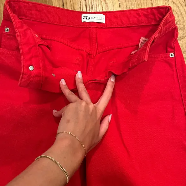 Zara Vibrant Red Straight-Leg Pants - Image 3