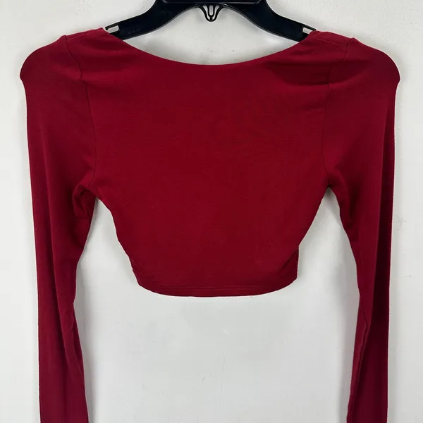 NEW Naked Wardrobe Long Sleeve Cropped Top Burgundy Stretch Viscose XS - Image 8