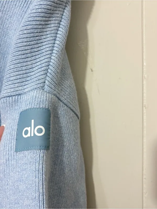 Alo Yoga Scholar Hooded Sweater Blue XS Oversized Ribbed Knit Hoodie - Image 8