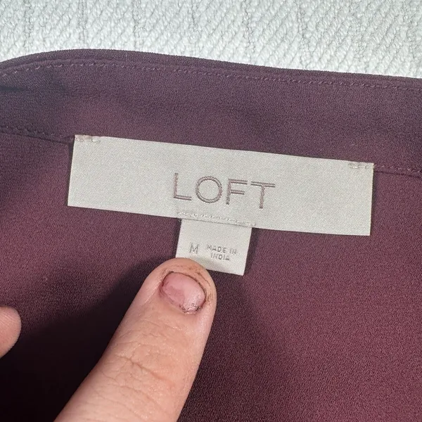 LOFT Womens Medium Burgundy Blouse Tie Front Long Sleeve Peplum Top - Image 9
